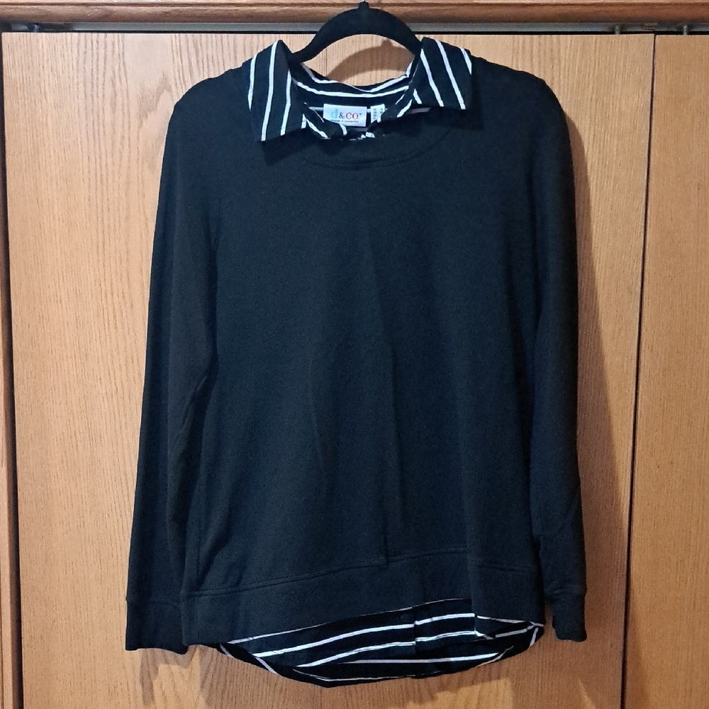 Denim And Company Black Sweater with Striped Accents